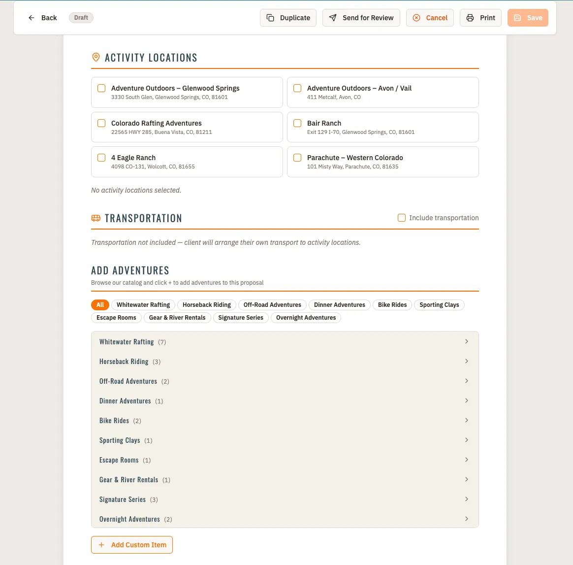 Proposal Builder screen two